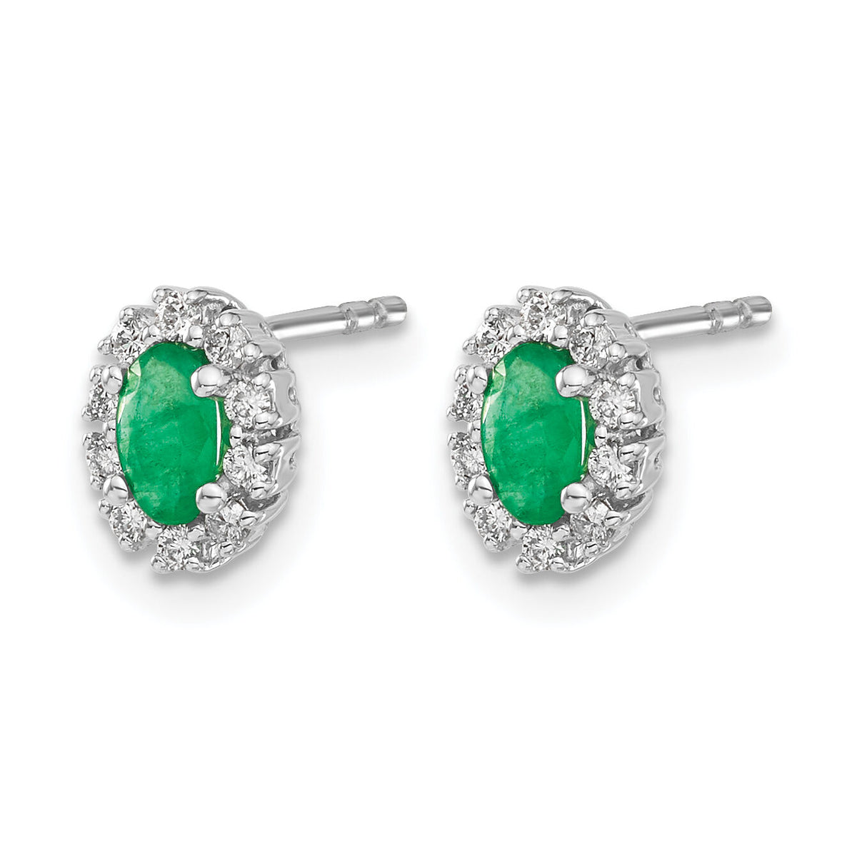 14k White Gold 1/5Ct Diamond and Emerald Oval Halo Earrings-EM5591-EM-020-WA