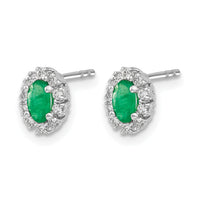14k White Gold 1/5Ct Diamond and Emerald Oval Halo Earrings-EM5591-EM-020-WA