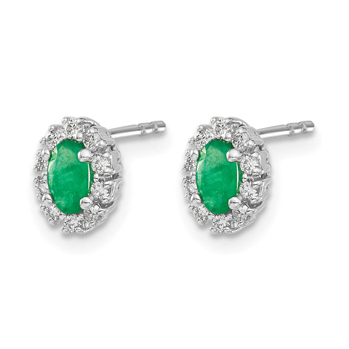 14k White Gold 1/5Ct Diamond and Emerald Oval Halo Earrings-EM5591-EM-020-WA