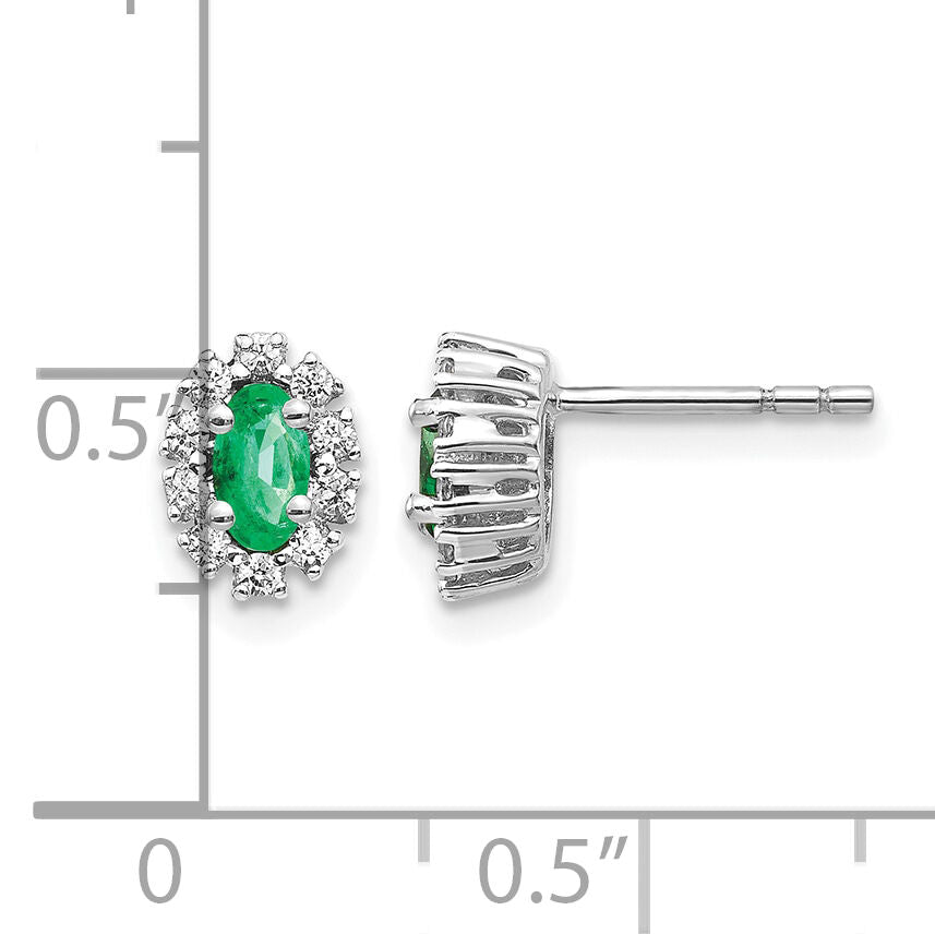 14k White Gold 1/5Ct Diamond and Emerald Oval Halo Earrings-EM5591-EM-020-WA