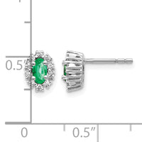 14k White Gold 1/5Ct Diamond and Emerald Oval Halo Earrings-EM5591-EM-020-WA
