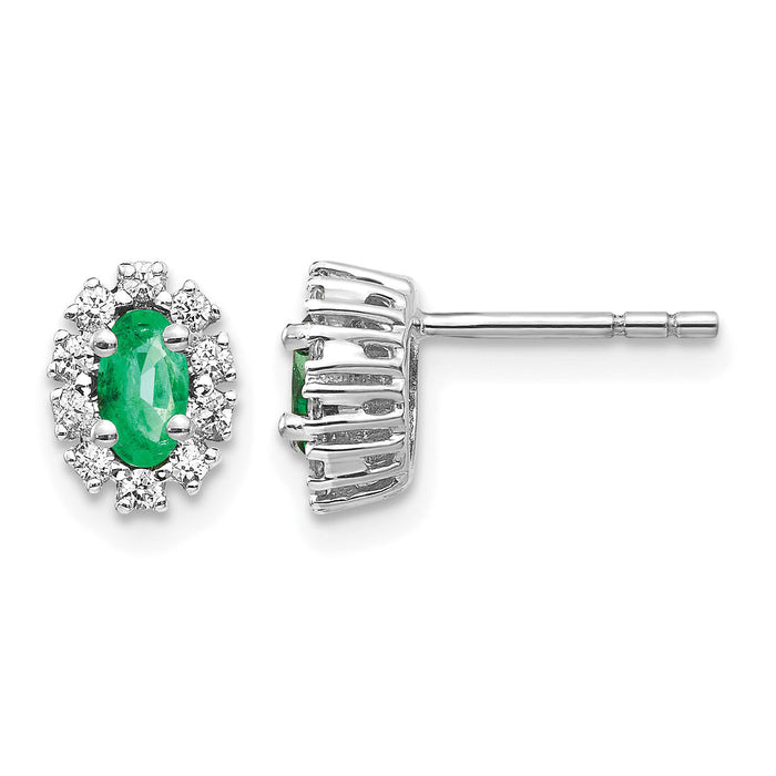 14k White Gold 1/5Ct Diamond and Emerald Oval Halo Earrings-EM5591-EM-020-WA