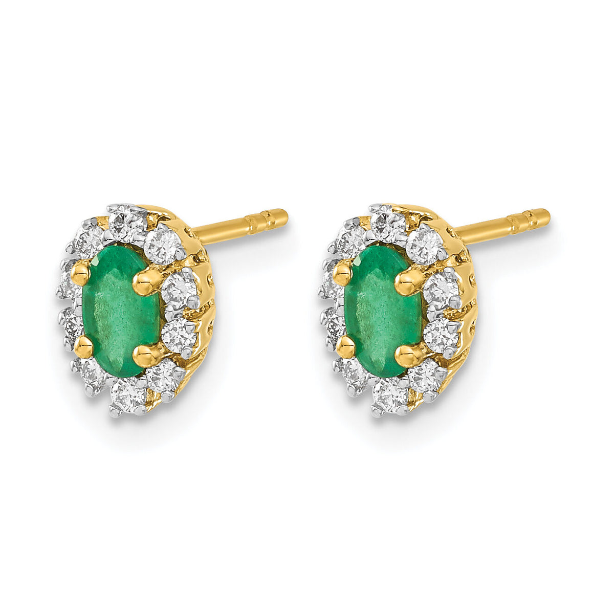 14k 1/5Ct Diamond and Emerald Oval Halo Earrings-EM5591-EM-020-YA