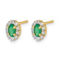 14k 1/5Ct Diamond and Emerald Oval Halo Earrings-EM5591-EM-020-YA