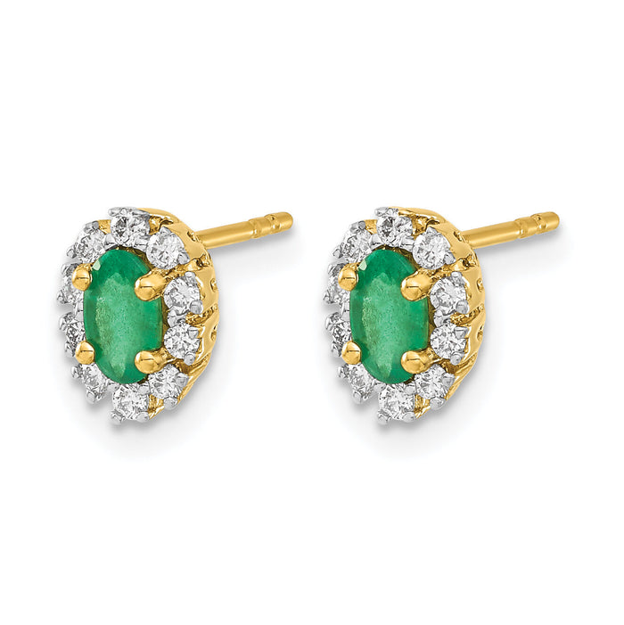 14k 1/5Ct Diamond and Emerald Oval Halo Earrings-EM5591-EM-020-YA