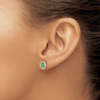 14k 1/5Ct Diamond and Emerald Oval Halo Earrings-EM5591-EM-020-YA