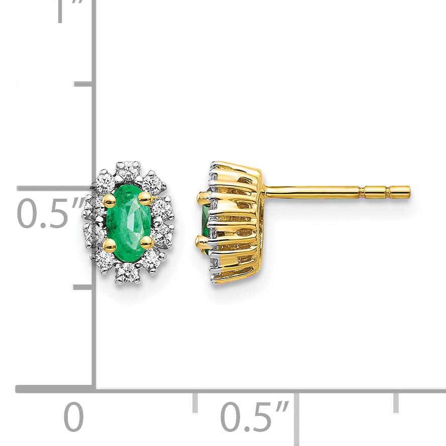 14k 1/5Ct Diamond and Emerald Oval Halo Earrings-EM5591-EM-020-YA
