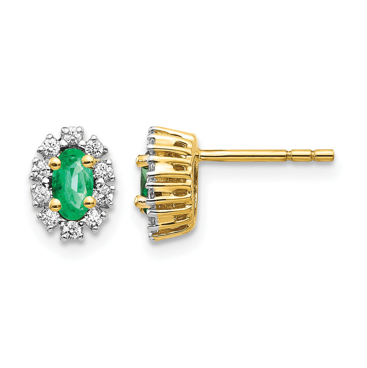 14k 1/5Ct Diamond and Emerald Oval Halo Earrings-EM5591-EM-020-YA