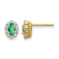 14k 1/5Ct Diamond and Emerald Oval Halo Earrings-EM5591-EM-020-YA