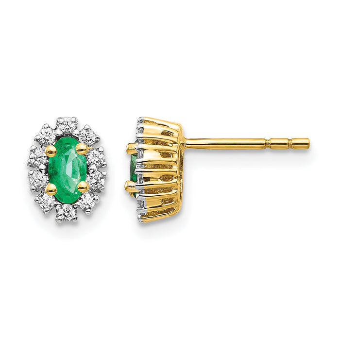 14k 1/5Ct Diamond and Emerald Oval Halo Earrings-EM5591-EM-020-YA