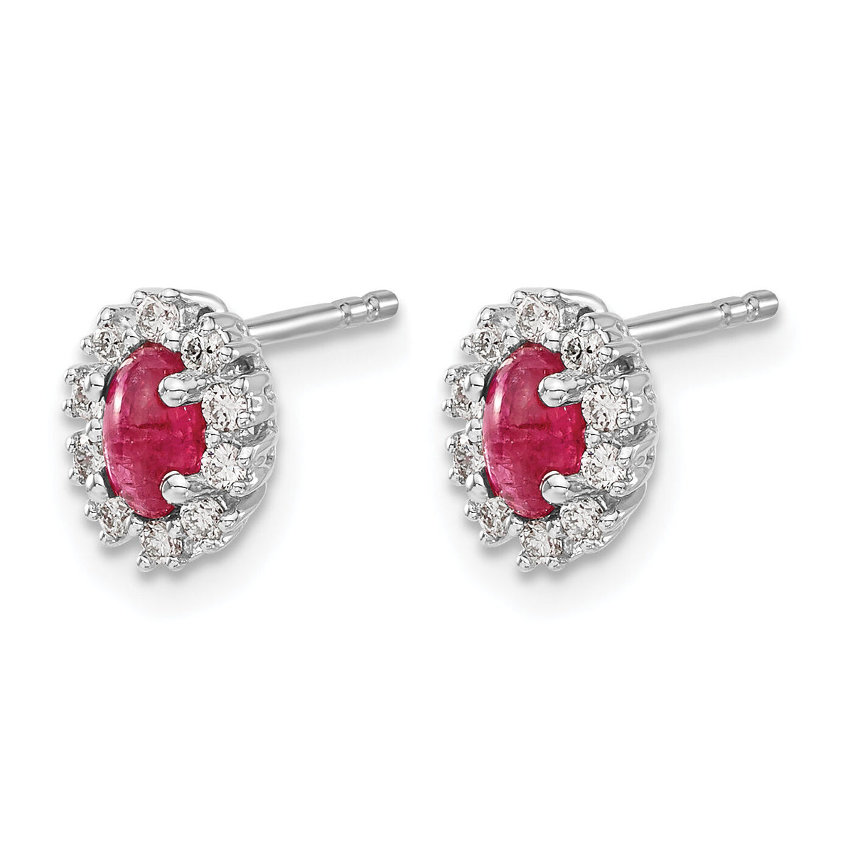 14k White Gold Diamond and Ruby Oval Halo Earrings-EM5591-RU-020-WA