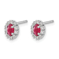 14k White Gold Diamond and Ruby Oval Halo Earrings-EM5591-RU-020-WA