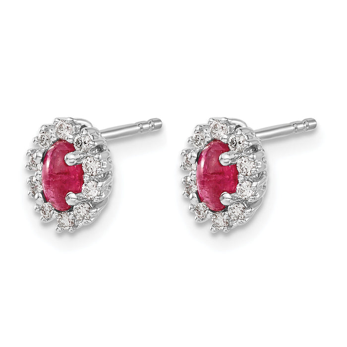 14k White Gold Diamond and Ruby Oval Halo Earrings-EM5591-RU-020-WA