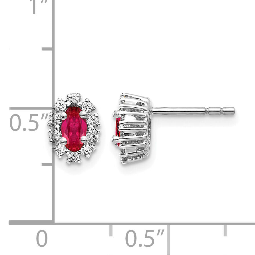 14k White Gold Diamond and Ruby Oval Halo Earrings-EM5591-RU-020-WA