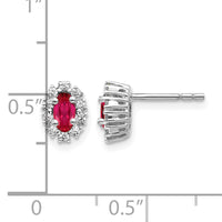 14k White Gold Diamond and Ruby Oval Halo Earrings-EM5591-RU-020-WA