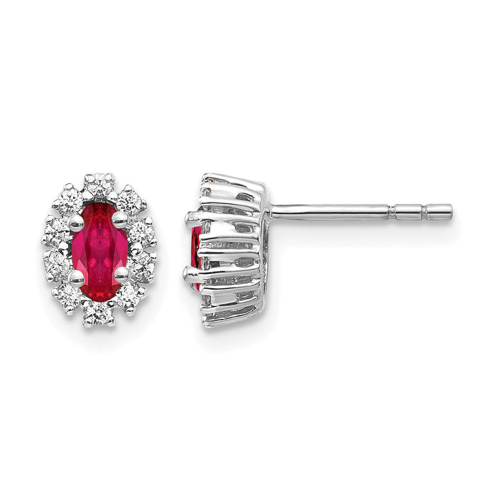 14k White Gold Diamond and Ruby Oval Halo Earrings-EM5591-RU-020-WA