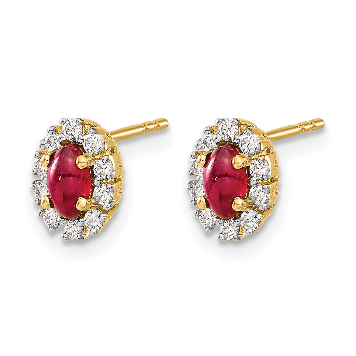 14k Yellow Gold Diamond and Ruby Oval Halo Earrings-EM5591-RU-020-YA