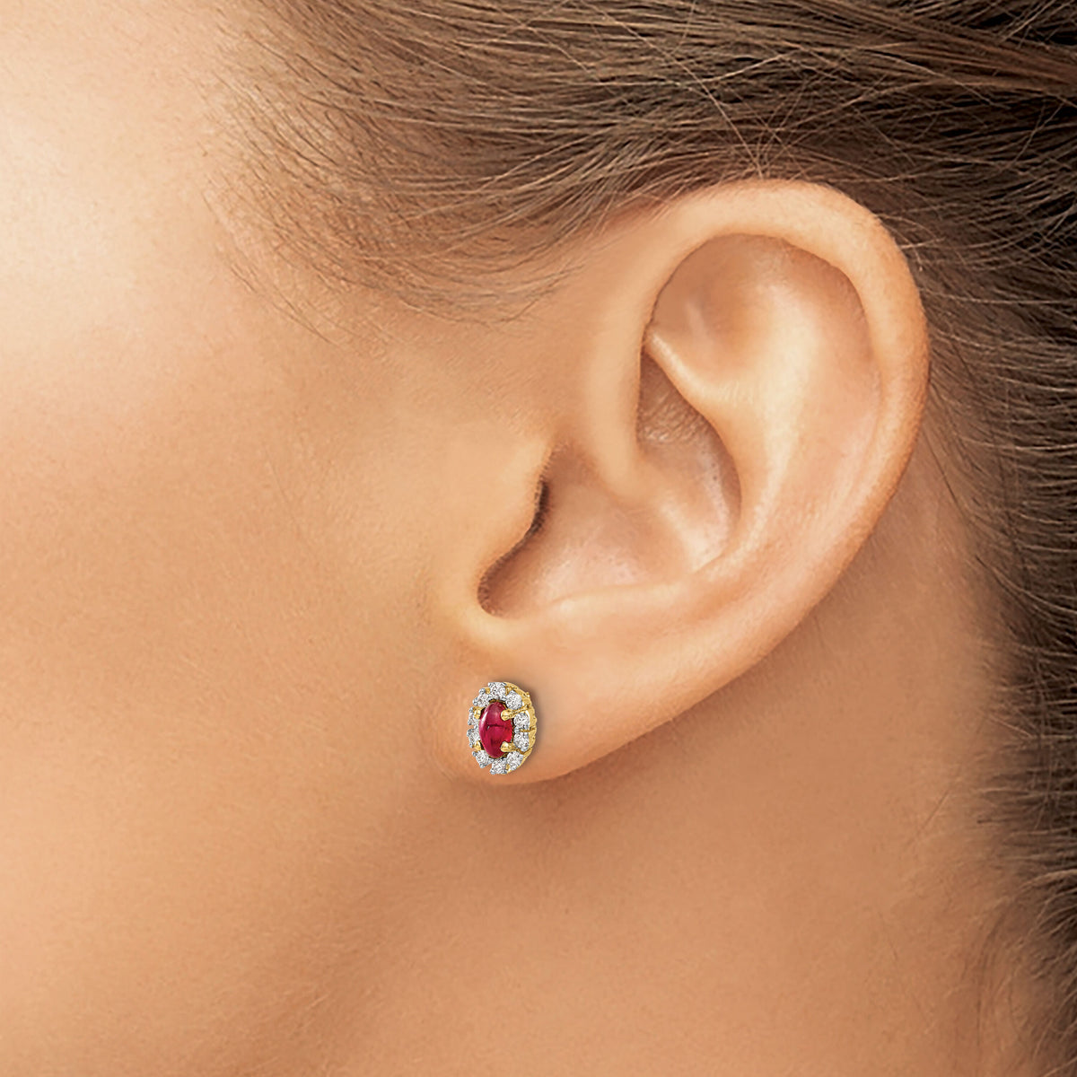 14k Yellow Gold Diamond and Ruby Oval Halo Earrings-EM5591-RU-020-YA