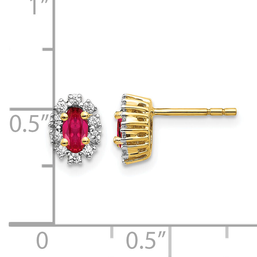 14k Yellow Gold Diamond and Ruby Oval Halo Earrings-EM5591-RU-020-YA