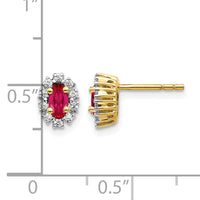 14k Yellow Gold Diamond and Ruby Oval Halo Earrings-EM5591-RU-020-YA