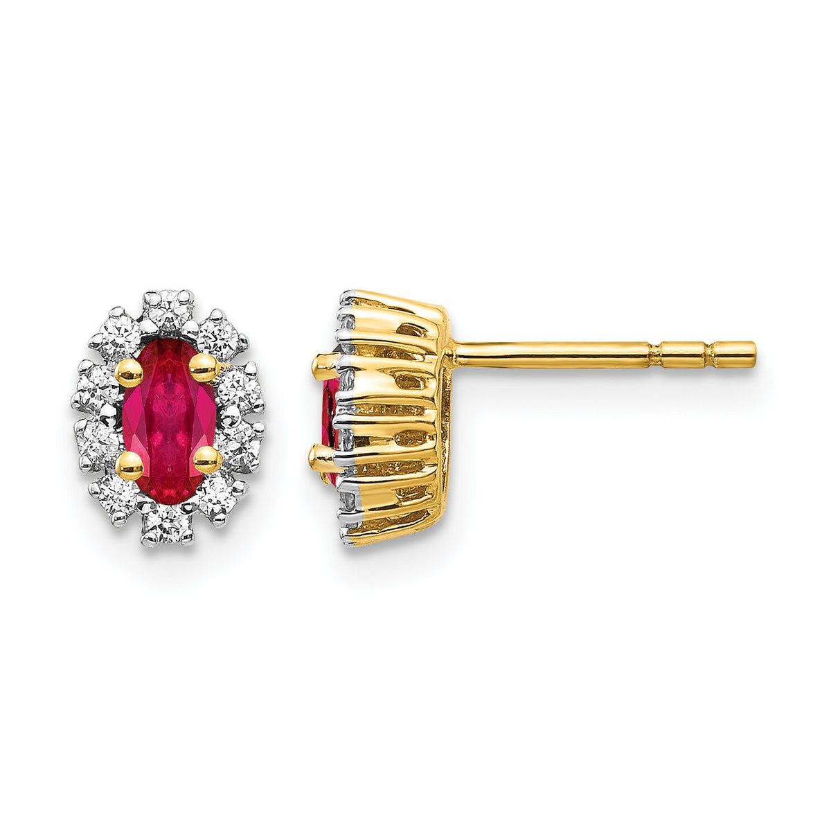 14k Yellow Gold Diamond and Ruby Oval Halo Earrings-EM5591-RU-020-YA