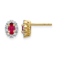 14k Yellow Gold Diamond and Ruby Oval Halo Earrings-EM5591-RU-020-YA