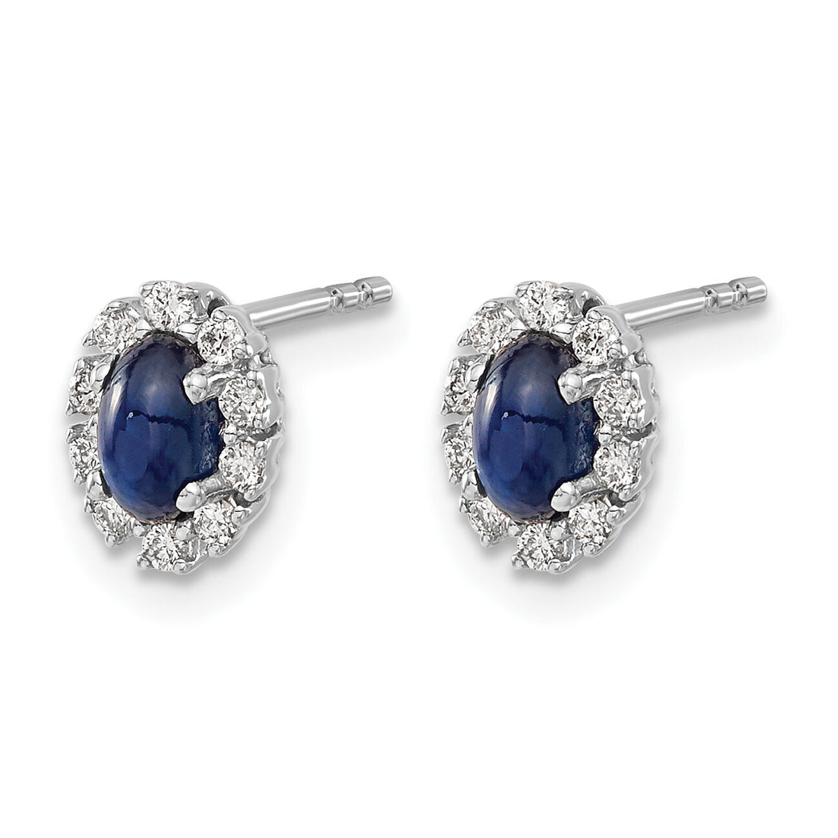 14k White Gold Diamond and Sapphire Oval Halo Earrings-EM5591-SA-020-WA