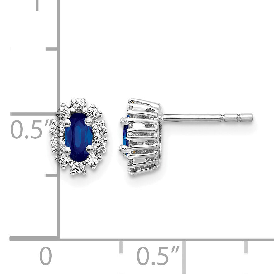 14k White Gold Diamond and Sapphire Oval Halo Earrings-EM5591-SA-020-WA