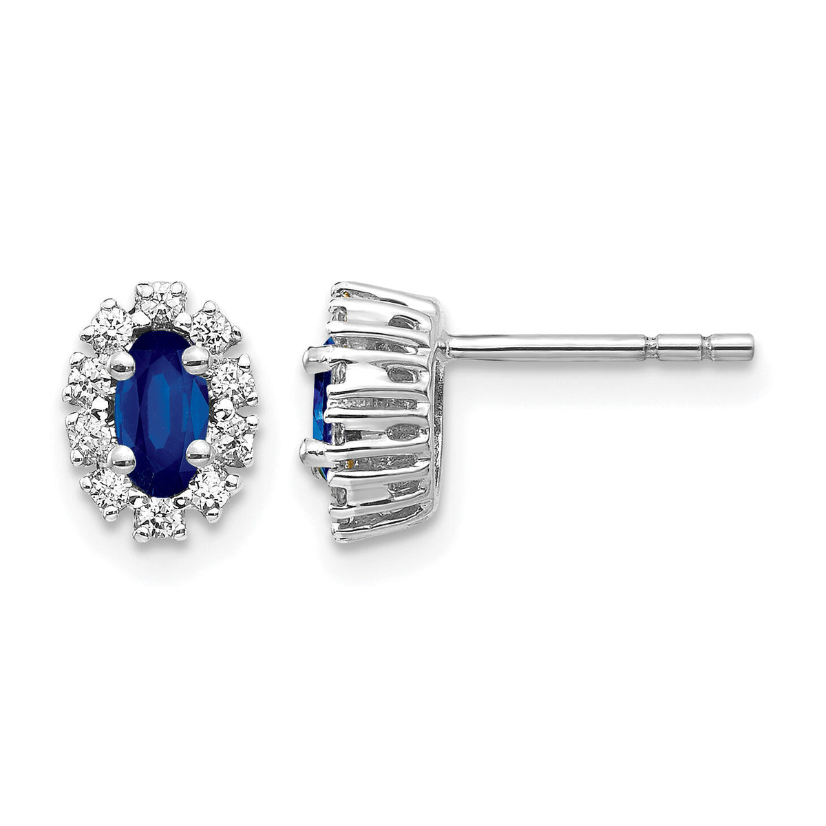 14k White Gold Diamond and Sapphire Oval Halo Earrings-EM5591-SA-020-WA