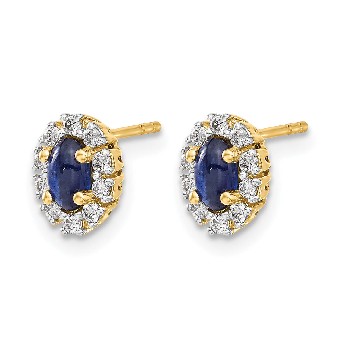14k Yellow Gold Diamond and Sapphire Oval Halo Earrings-EM5591-SA-020-YA