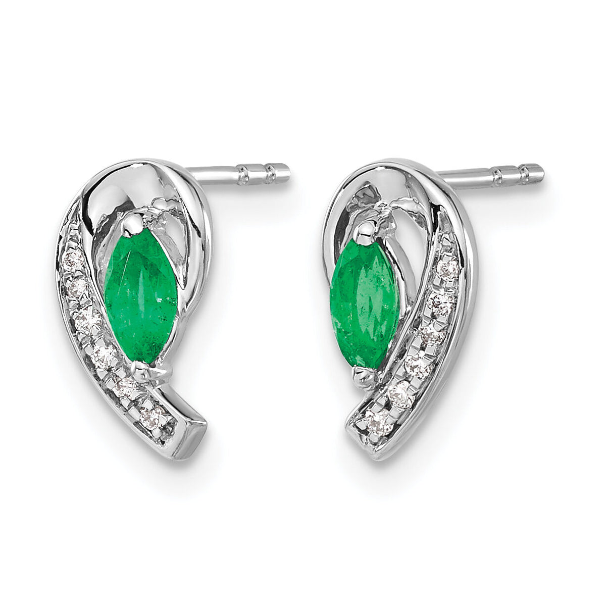 14k White Gold 1/20Ct Diamond and Emerald Earrings-EM5592-EM-005-WA