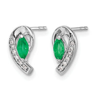 14k White Gold 1/20Ct Diamond and Emerald Earrings-EM5592-EM-005-WA