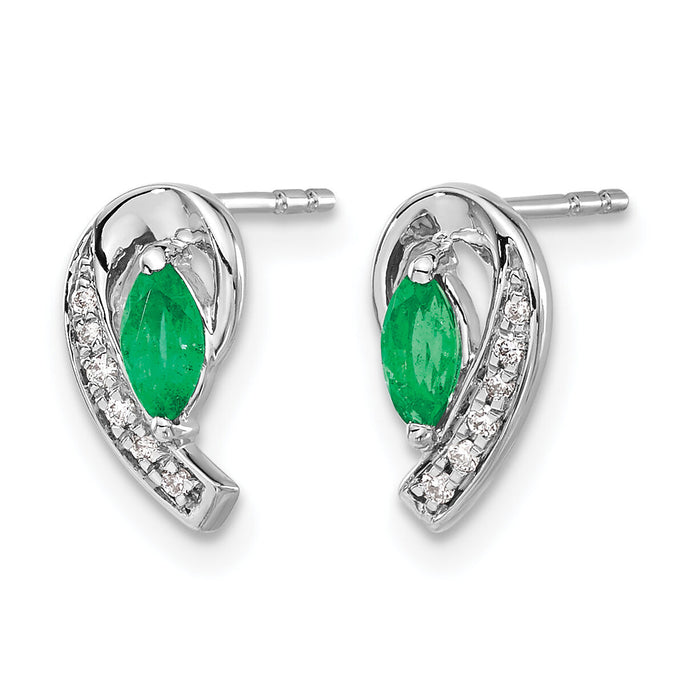 14k White Gold 1/20Ct Diamond and Emerald Earrings-EM5592-EM-005-WA