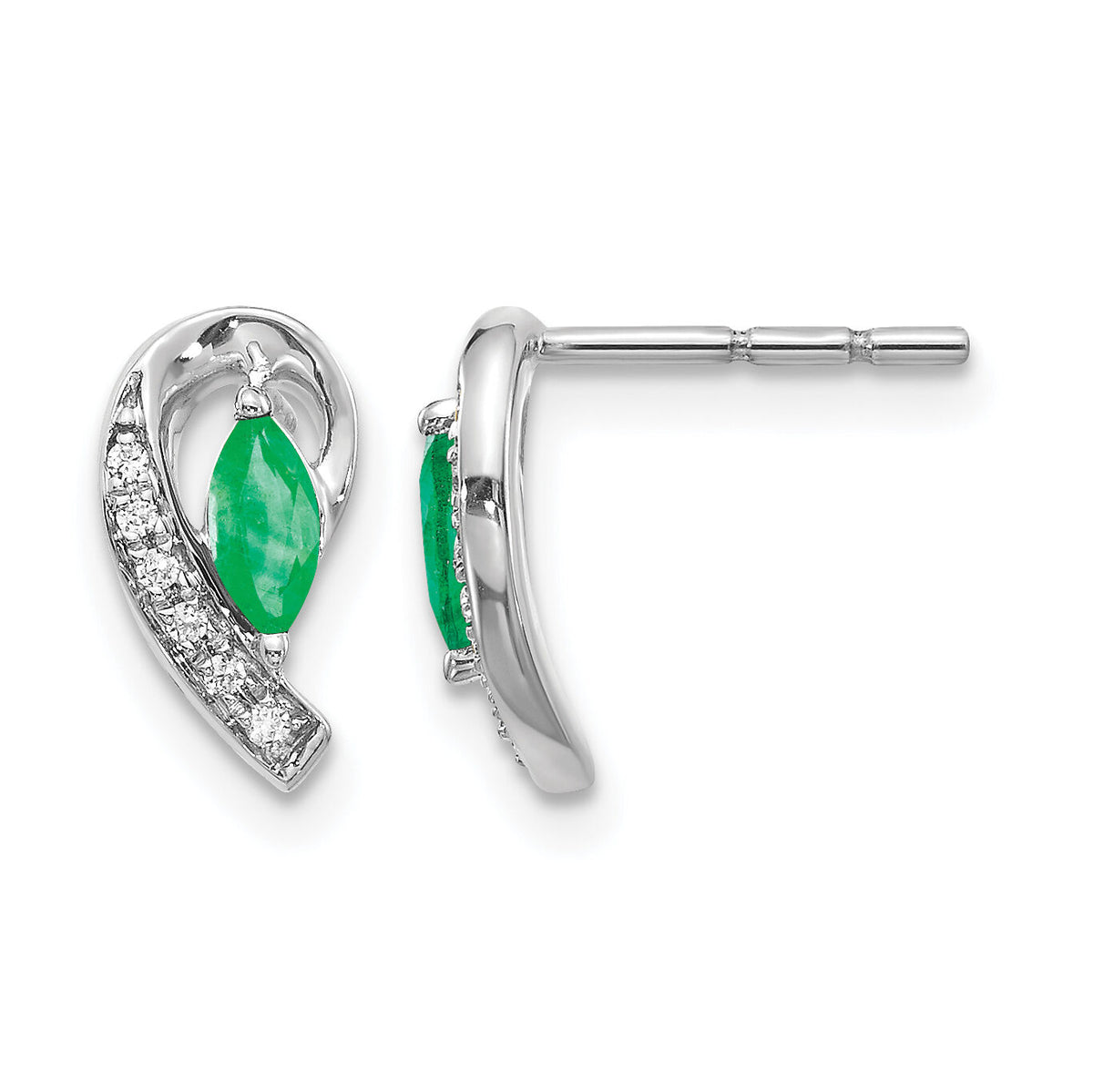 14k White Gold 1/20Ct Diamond and Emerald Earrings-EM5592-EM-005-WA