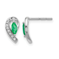 14k White Gold 1/20Ct Diamond and Emerald Earrings-EM5592-EM-005-WA