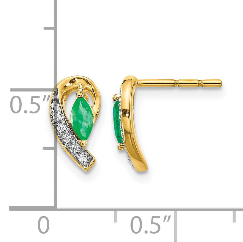 14k 1/20Ct Diamond and Emerald Earrings-EM5592-EM-005-YA
