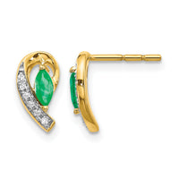 14k 1/20Ct Diamond and Emerald Earrings-EM5592-EM-005-YA