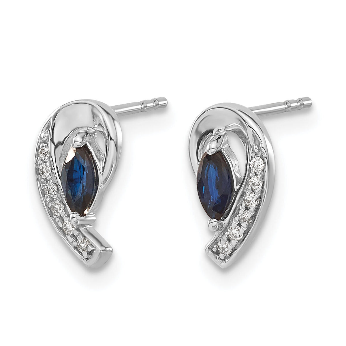 14k White Gold Diamond Sapphire Post Earrings-EM5592-SA-005-WA
