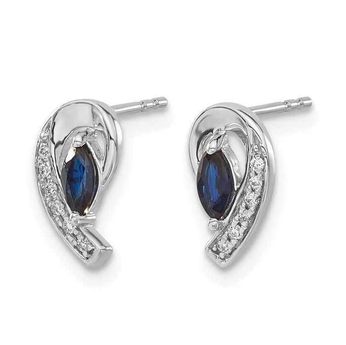14k White Gold Diamond Sapphire Post Earrings-EM5592-SA-005-WA
