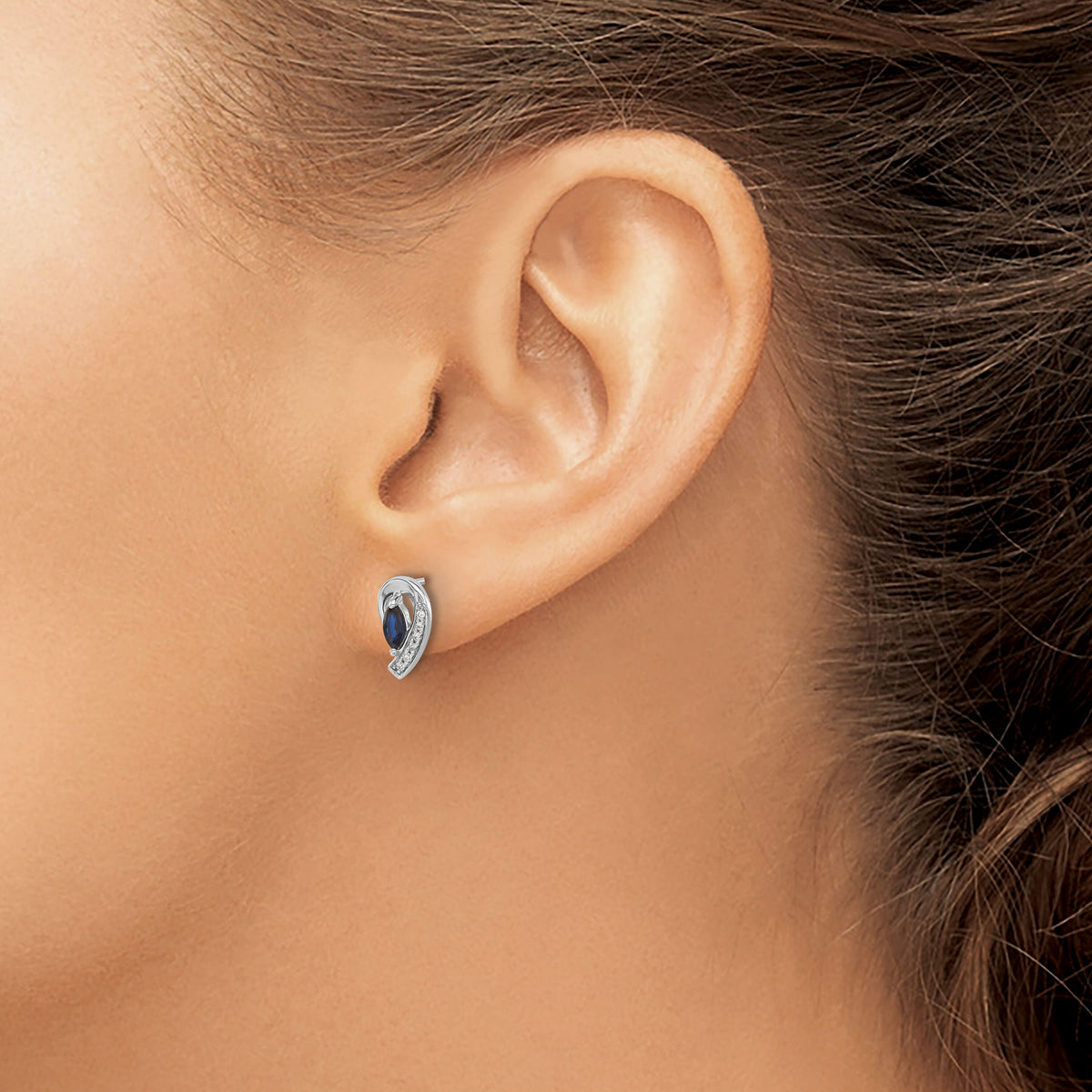14k White Gold Diamond Sapphire Post Earrings-EM5592-SA-005-WA