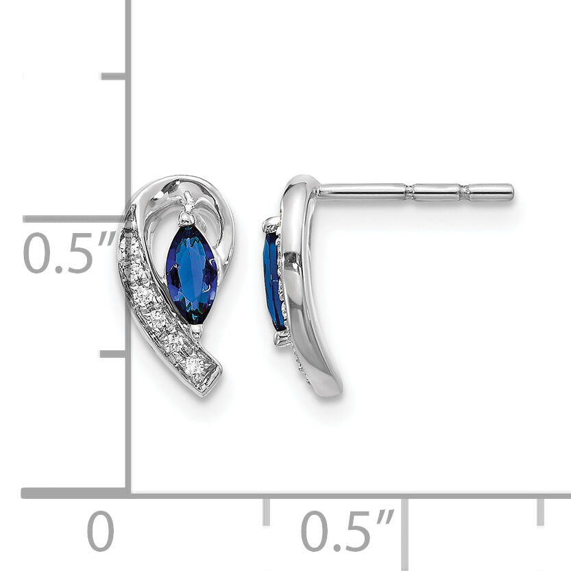 14k White Gold Diamond Sapphire Post Earrings-EM5592-SA-005-WA