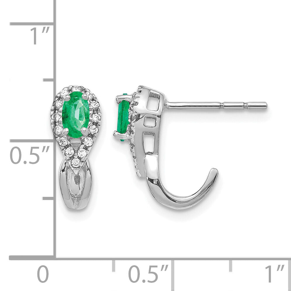14k White Gold 1/8Ct Diamond and Emerald Earrings-EM5593-EM-013-WA