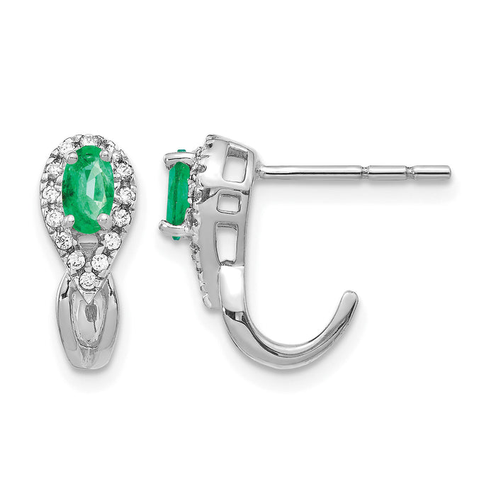 14k White Gold 1/8Ct Diamond and Emerald Earrings-EM5593-EM-013-WA