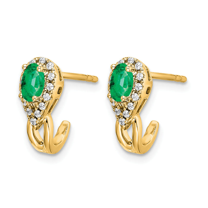 14k 1/8Ct Diamond and Emerald Earrings-EM5593-EM-013-YA