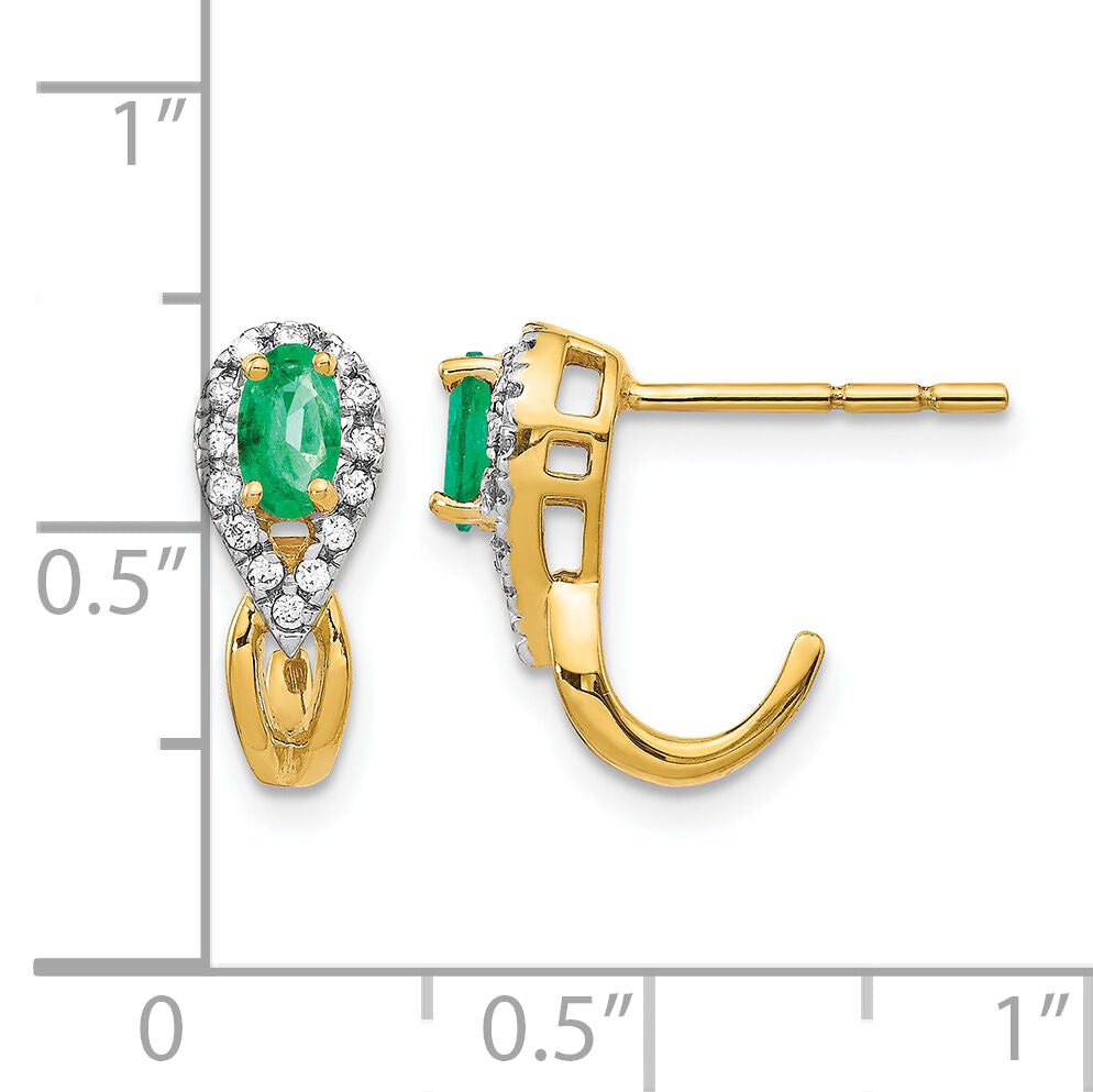 14k 1/8Ct Diamond and Emerald Earrings-EM5593-EM-013-YA