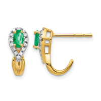 14k 1/8Ct Diamond and Emerald Earrings-EM5593-EM-013-YA