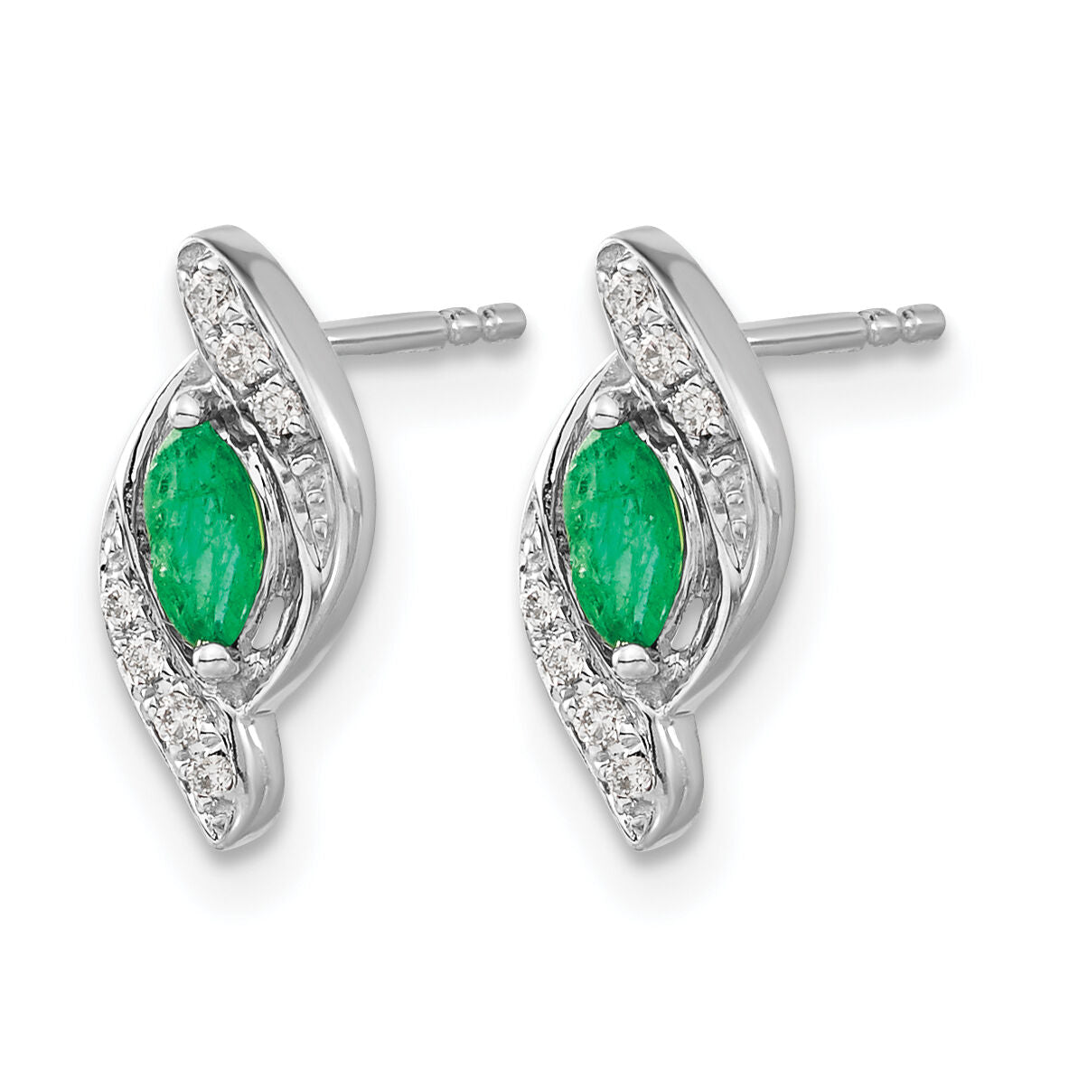 14k White Gold 1/15Ct Diamond and Emerald Earrings-EM5594-EM-007-WA