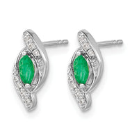 14k White Gold 1/15Ct Diamond and Emerald Earrings-EM5594-EM-007-WA