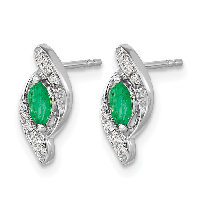 14k White Gold 1/15Ct Diamond and Emerald Earrings-EM5594-EM-007-WA