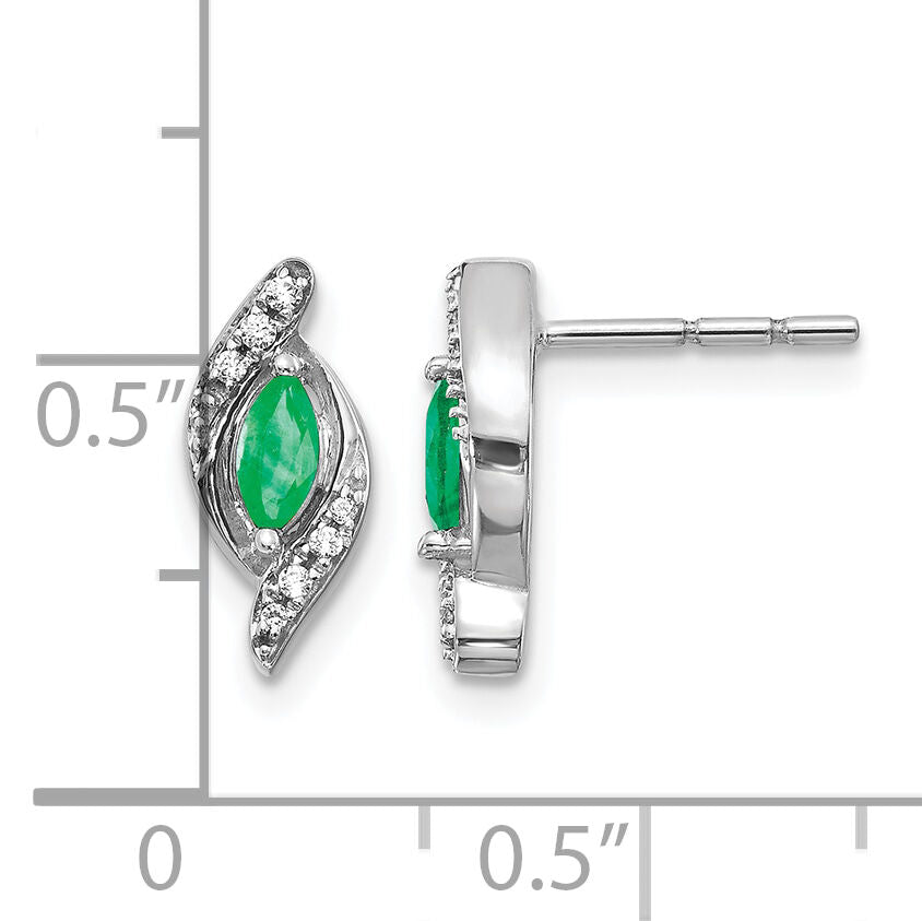 14k White Gold 1/15Ct Diamond and Emerald Earrings-EM5594-EM-007-WA